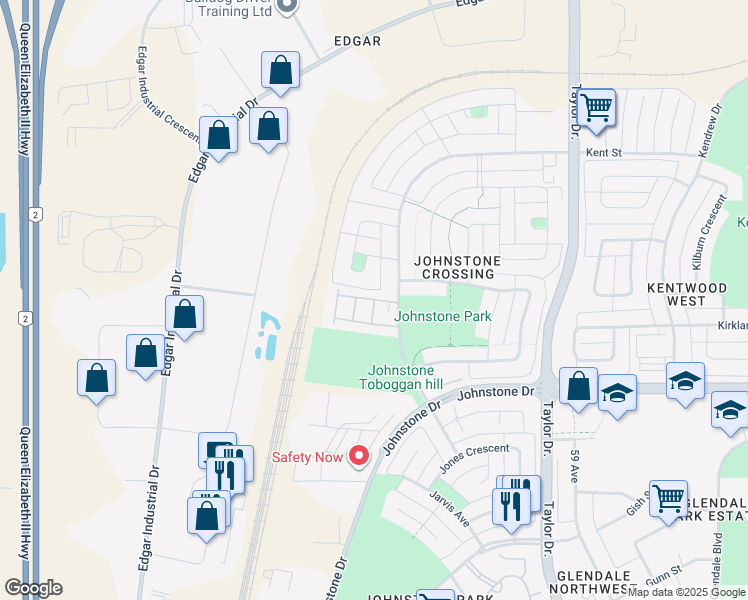 map of restaurants, bars, coffee shops, grocery stores, and more near 100 Jordan Parkway in Red Deer