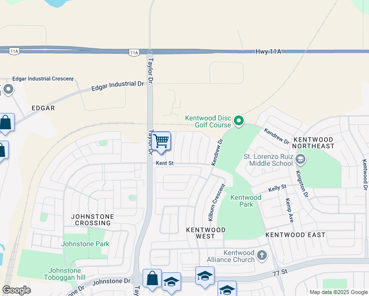 map of restaurants, bars, coffee shops, grocery stores, and more near 23 Kitson Close in Red Deer