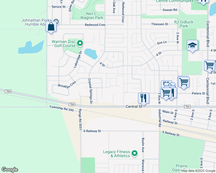 map of restaurants, bars, coffee shops, grocery stores, and more near 130 Meadowlark Park in Warman