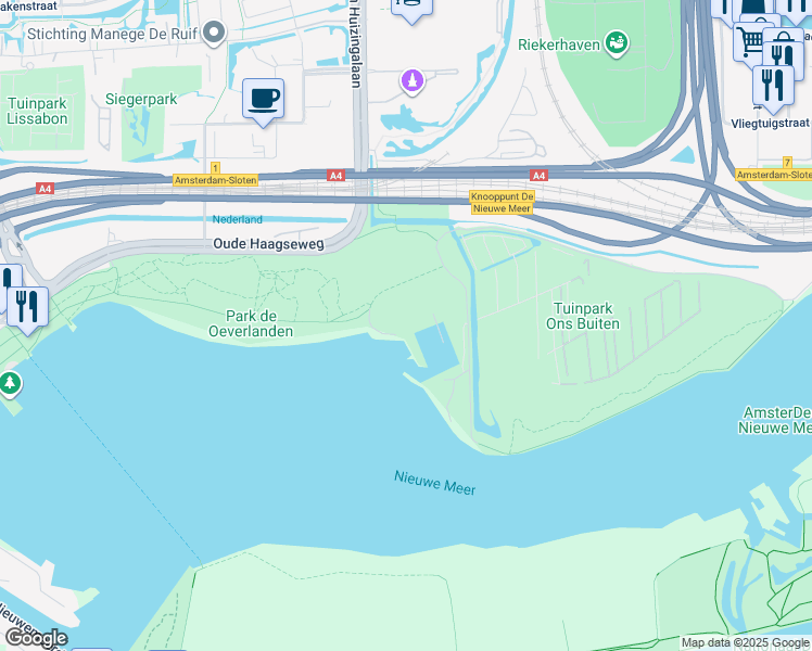 map of restaurants, bars, coffee shops, grocery stores, and more near 40 Riekerweg in Amsterdam