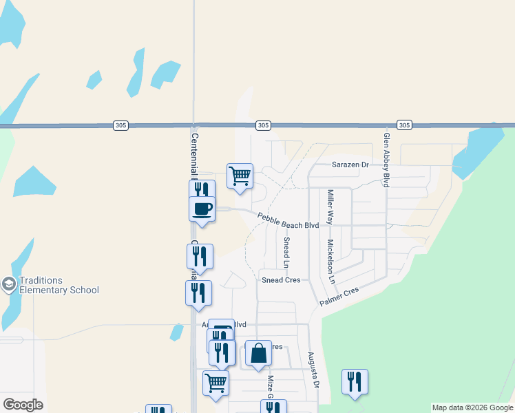 map of restaurants, bars, coffee shops, grocery stores, and more near 900 Saint Andrews Lane in Warman