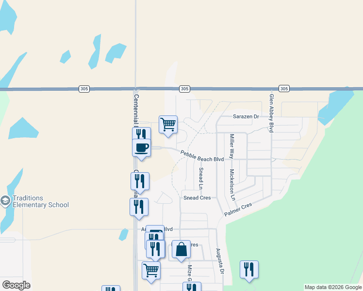 map of restaurants, bars, coffee shops, grocery stores, and more near 800 Saint Andrews Lane in Warman