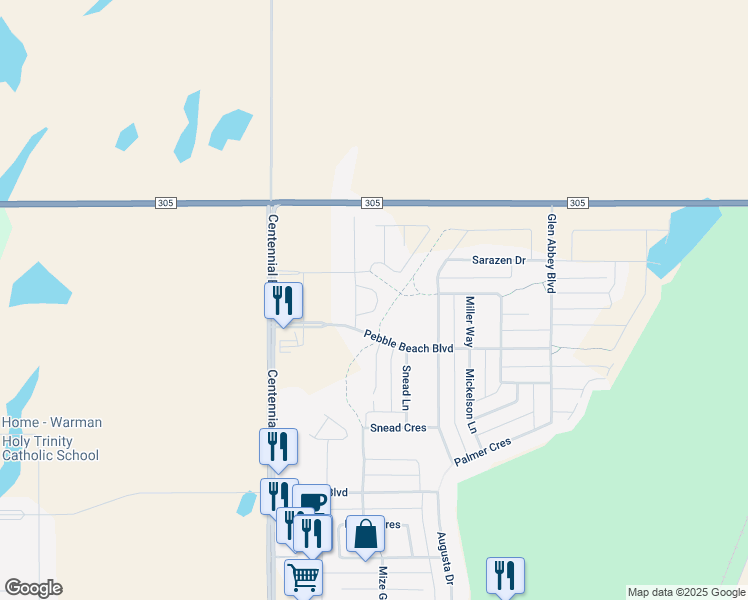 map of restaurants, bars, coffee shops, grocery stores, and more near 700 Ballesteros Crescent in Warman