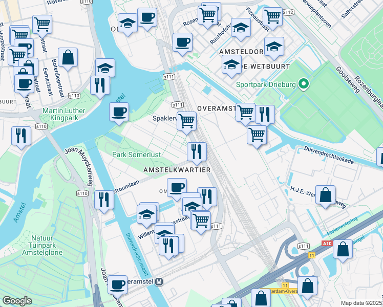 map of restaurants, bars, coffee shops, grocery stores, and more near 4 Amstelvlietstraat in Amsterdam