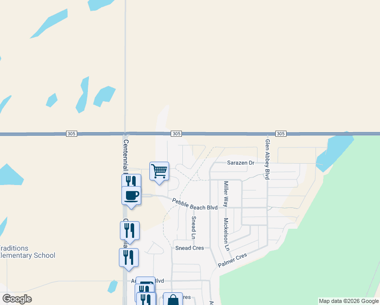 map of restaurants, bars, coffee shops, grocery stores, and more near 900 Saint Andrews Lane in Warman