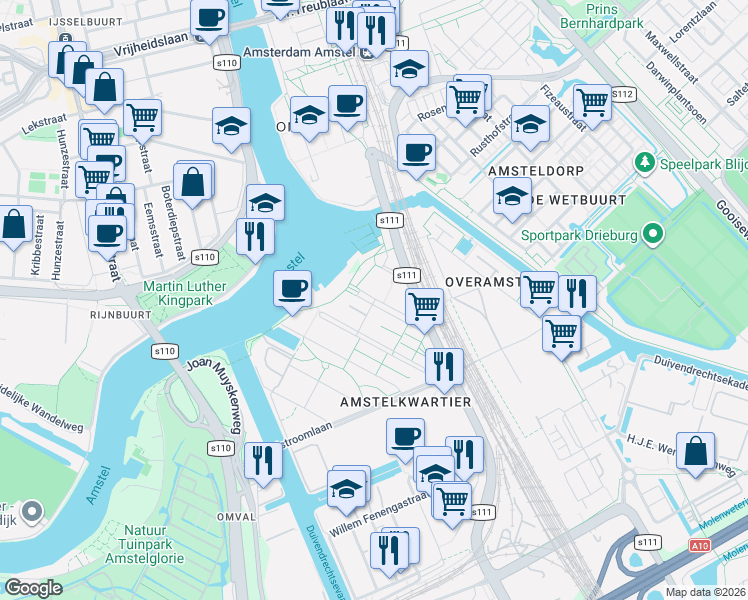 map of restaurants, bars, coffee shops, grocery stores, and more near Welnastraat in Amsterdam