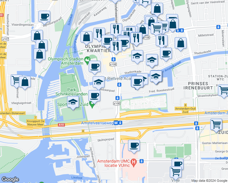 map of restaurants, bars, coffee shops, grocery stores, and more near 1 IJsbaanpad in Amsterdam