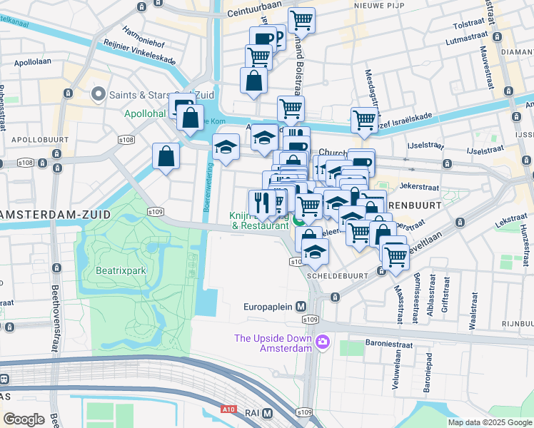 map of restaurants, bars, coffee shops, grocery stores, and more near 32 Volkerakstraat in Amsterdam