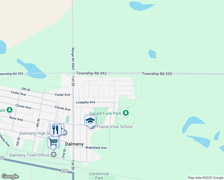 map of restaurants, bars, coffee shops, grocery stores, and more near 309 Victor Lane in Dalmeny