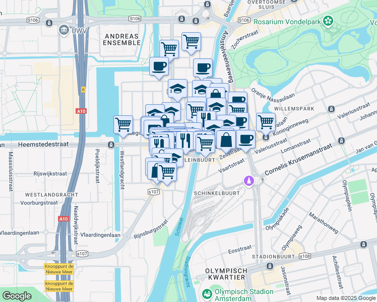 map of restaurants, bars, coffee shops, grocery stores, and more near 8 Hoofddorpweg in Amsterdam