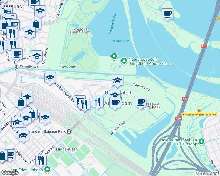 map of restaurants, bars, coffee shops, grocery stores, and more near in Amsterdam