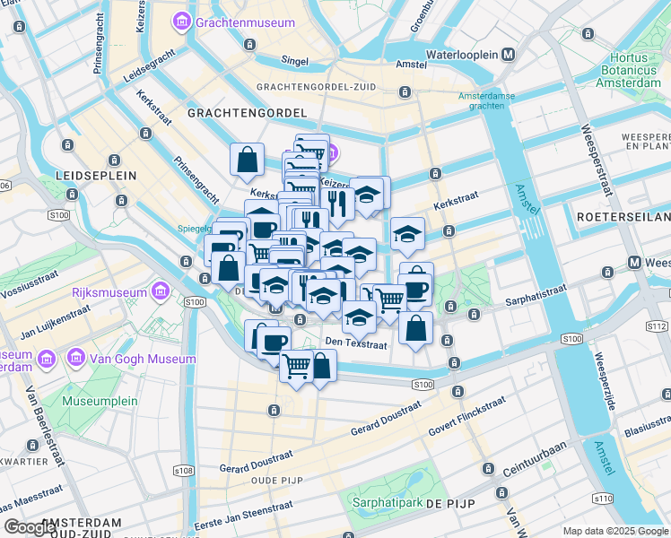 map of restaurants, bars, coffee shops, grocery stores, and more near 46 Noorderstraat in Amsterdam