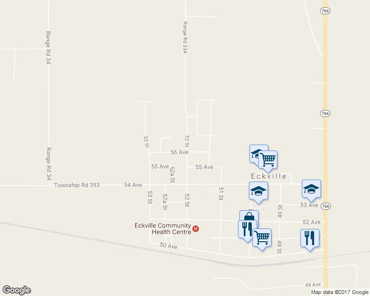 map of restaurants, bars, coffee shops, grocery stores, and more near 5204 56 Avenue in Eckville