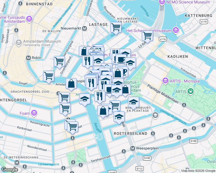map of restaurants, bars, coffee shops, grocery stores, and more near 20 Jonas Daniël Meijerplein in Amsterdam