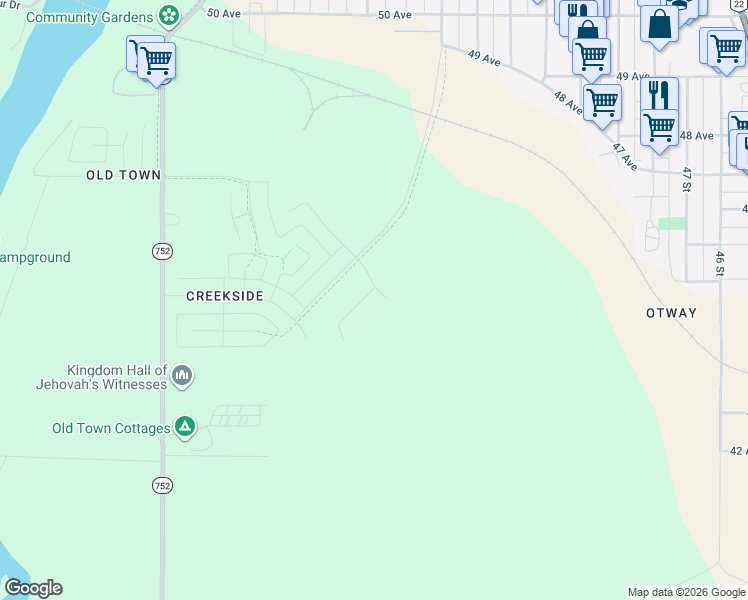 map of restaurants, bars, coffee shops, grocery stores, and more near 5711 44 Avenue in Rocky Mountain House