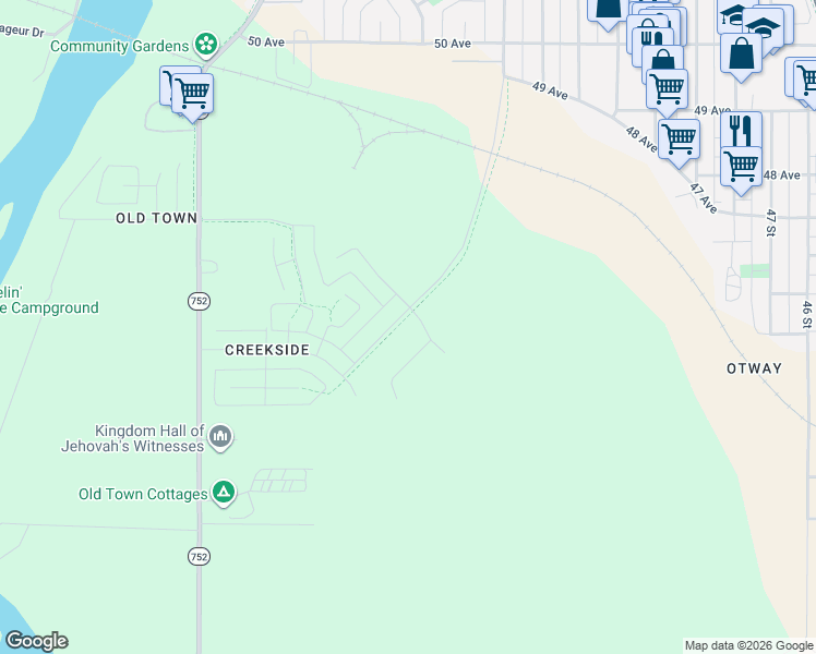 map of restaurants, bars, coffee shops, grocery stores, and more near 4435 54 Street in Rocky Mountain House