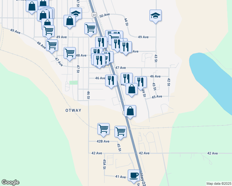 map of restaurants, bars, coffee shops, grocery stores, and more near in Rocky Mountain House