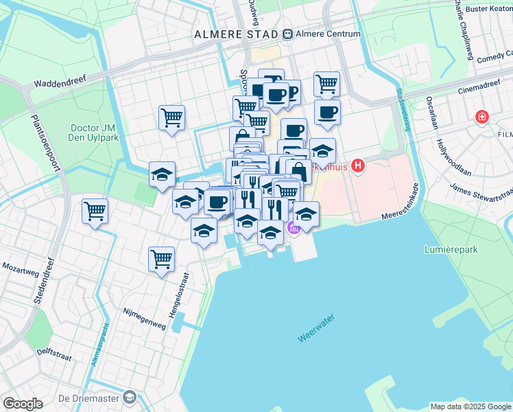 map of restaurants, bars, coffee shops, grocery stores, and more near Zadelmakerstraat in Almere