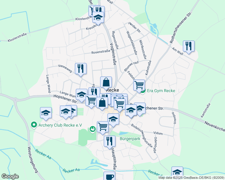 map of restaurants, bars, coffee shops, grocery stores, and more near in Recke