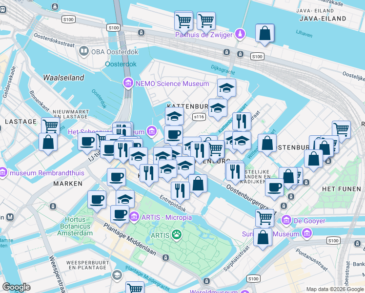 map of restaurants, bars, coffee shops, grocery stores, and more near 38L Bijltjespad in Amsterdam