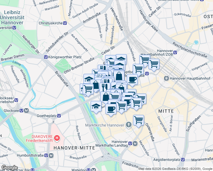 map of restaurants, bars, coffee shops, grocery stores, and more near in Hanover