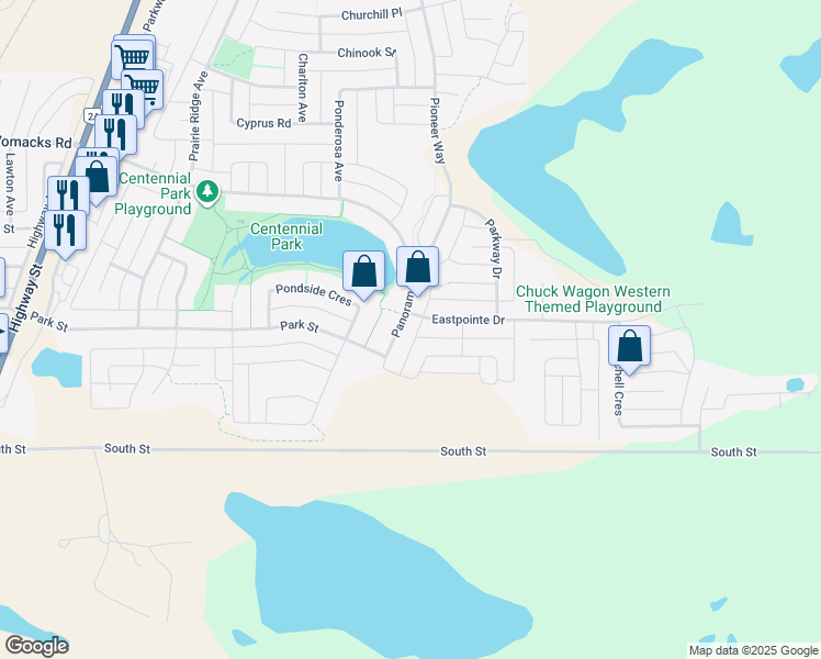 map of restaurants, bars, coffee shops, grocery stores, and more near 5902 Panorama Drive in Blackfalds