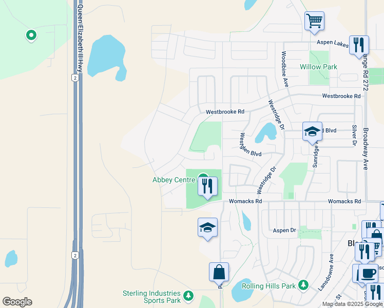 map of restaurants, bars, coffee shops, grocery stores, and more near 13 Vintage Close in Blackfalds