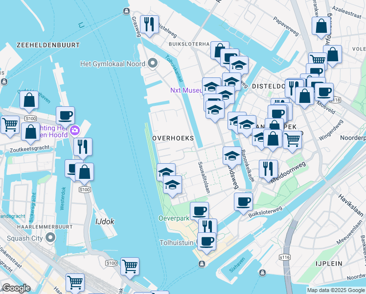 map of restaurants, bars, coffee shops, grocery stores, and more near 31 Grasweg in Amsterdam