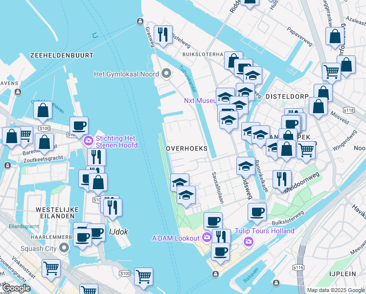 map of restaurants, bars, coffee shops, grocery stores, and more near 31 Grasweg in Amsterdam