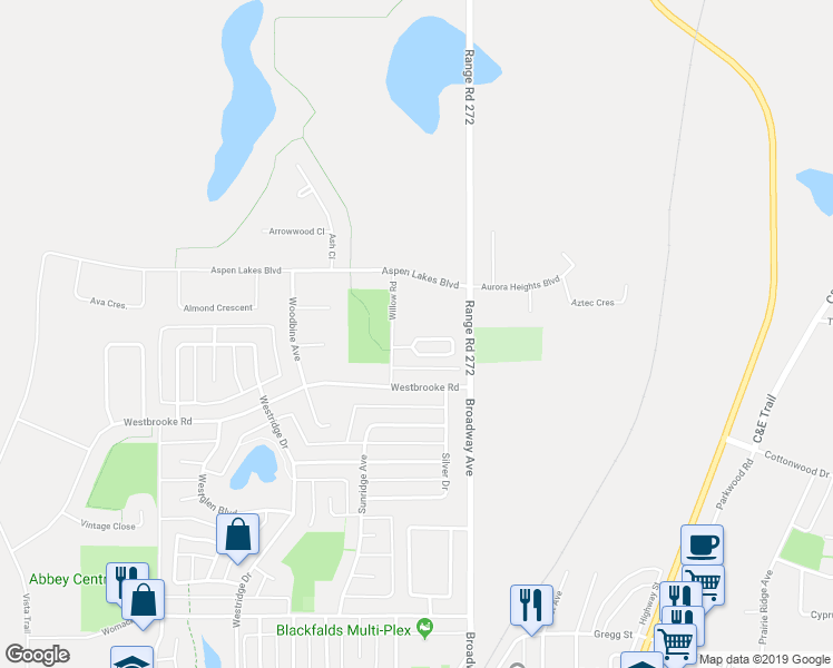 map of restaurants, bars, coffee shops, grocery stores, and more near 5 Winston Place in Blackfalds