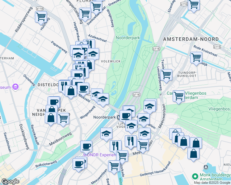 map of restaurants, bars, coffee shops, grocery stores, and more near in Amsterdam