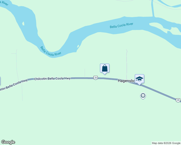 map of restaurants, bars, coffee shops, grocery stores, and more near 1900 British Columbia 20 in Hagensborg