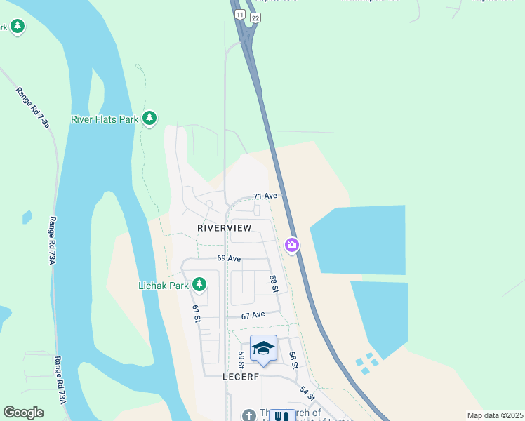 map of restaurants, bars, coffee shops, grocery stores, and more near 6919 58th Street in Rocky Mountain House