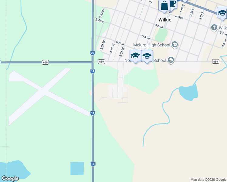 map of restaurants, bars, coffee shops, grocery stores, and more near 100 Gray Crescent in Wilkie