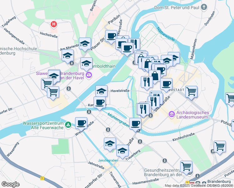map of restaurants, bars, coffee shops, grocery stores, and more near 10 Havelstraße in Brandenburg an der Havel