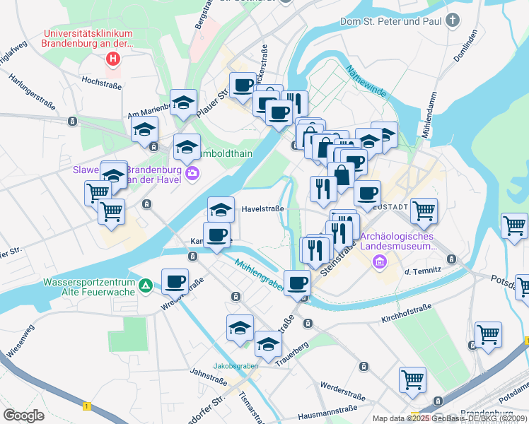 map of restaurants, bars, coffee shops, grocery stores, and more near 10 Havelstraße in Brandenburg an der Havel