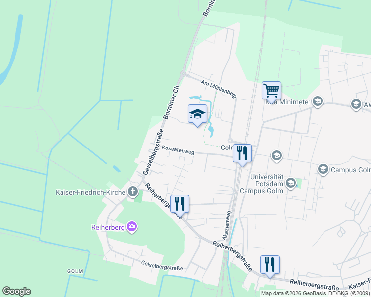 map of restaurants, bars, coffee shops, grocery stores, and more near 25 Kossätenweg in Potsdam