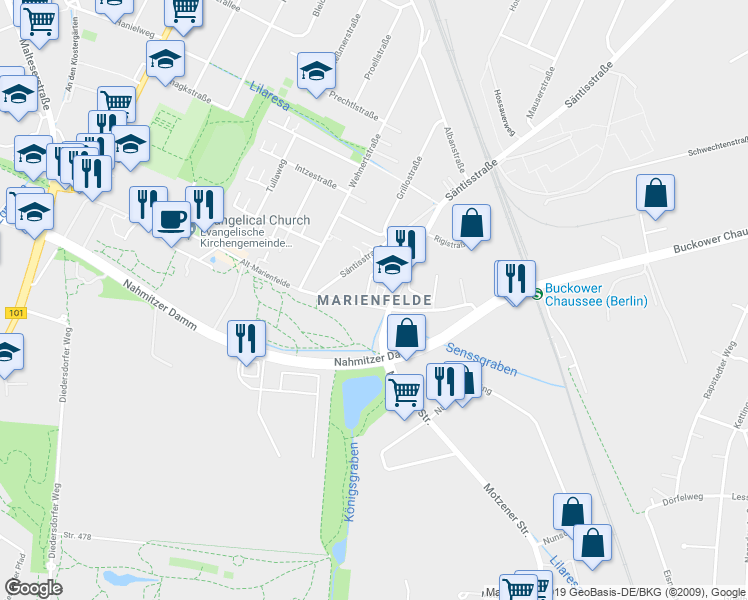 map of restaurants, bars, coffee shops, grocery stores, and more near in Berlin