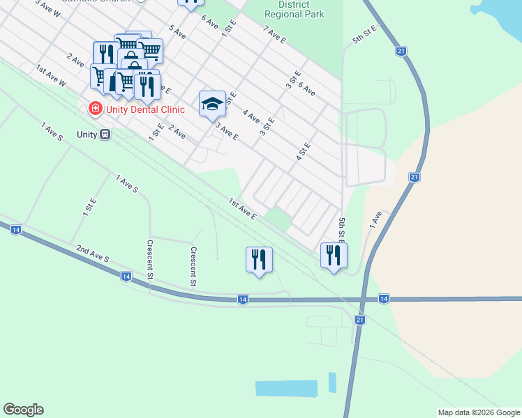 map of restaurants, bars, coffee shops, grocery stores, and more near 125 Jubilee Bay in Unity