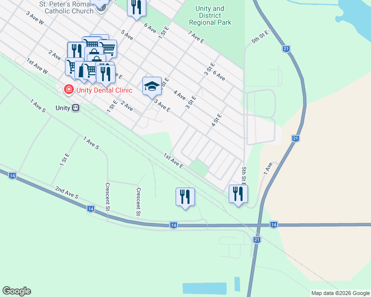 map of restaurants, bars, coffee shops, grocery stores, and more near 125 Jubilee Bay in Unity