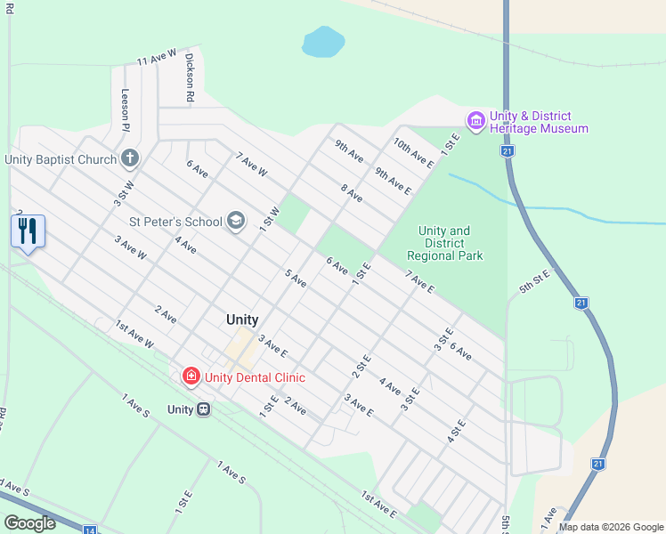 map of restaurants, bars, coffee shops, grocery stores, and more near 137 7 Avenue in Unity