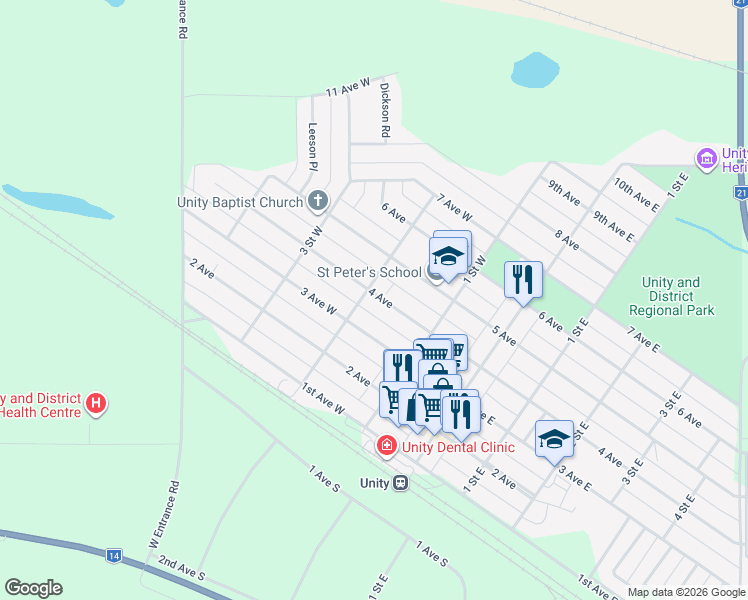 map of restaurants, bars, coffee shops, grocery stores, and more near 280 4 Avenue in Unity