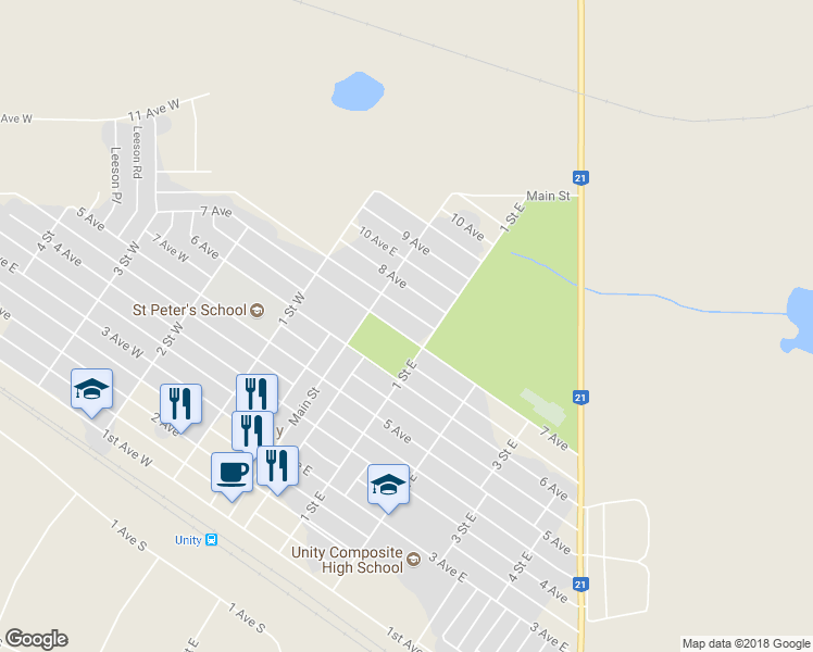 map of restaurants, bars, coffee shops, grocery stores, and more near 161 7 Avenue in Unity