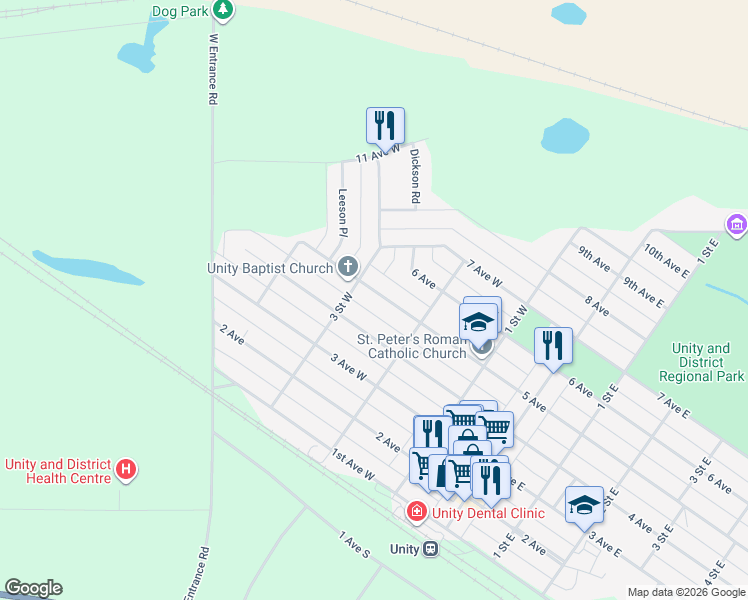 map of restaurants, bars, coffee shops, grocery stores, and more near 356 5 Avenue in Unity