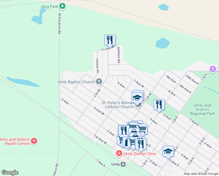 map of restaurants, bars, coffee shops, grocery stores, and more near 356 5 Avenue in Unity