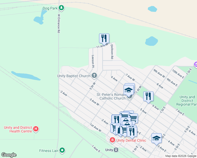map of restaurants, bars, coffee shops, grocery stores, and more near 356 5 Avenue in Unity