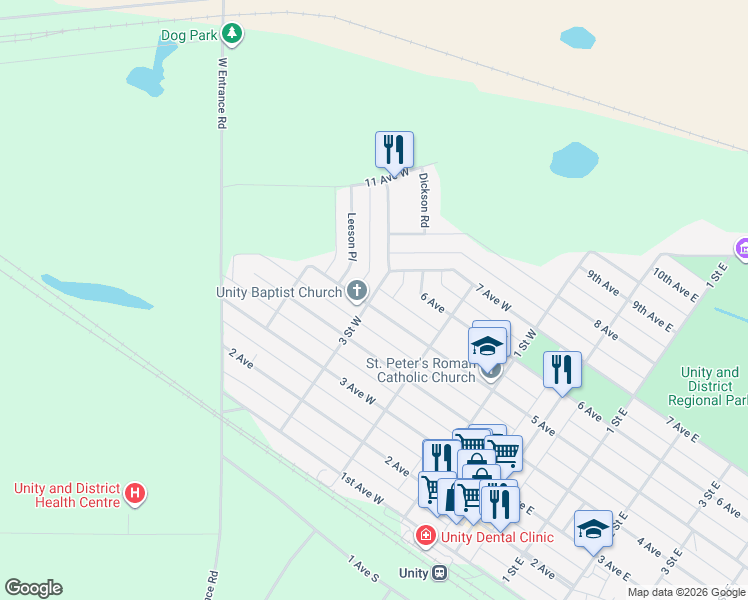 map of restaurants, bars, coffee shops, grocery stores, and more near 356 5 Avenue in Unity