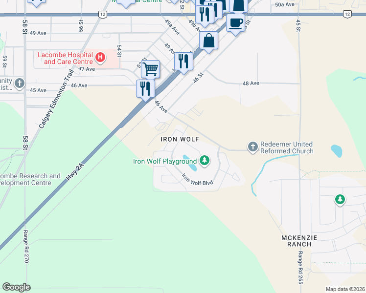 map of restaurants, bars, coffee shops, grocery stores, and more near 4 Iron Wolf Ridge in Lacombe
