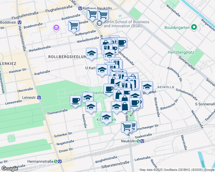 map of restaurants, bars, coffee shops, grocery stores, and more near 12 Mittelweg in Berlin