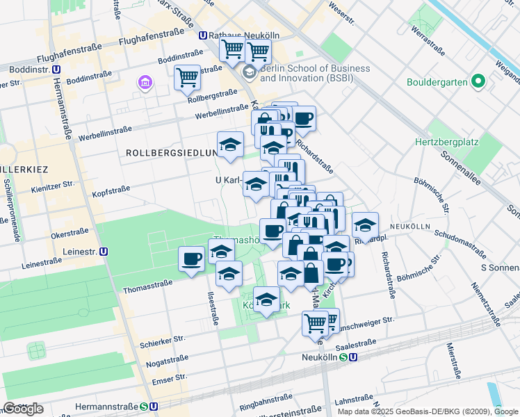 map of restaurants, bars, coffee shops, grocery stores, and more near 12 Mittelweg in Berlin